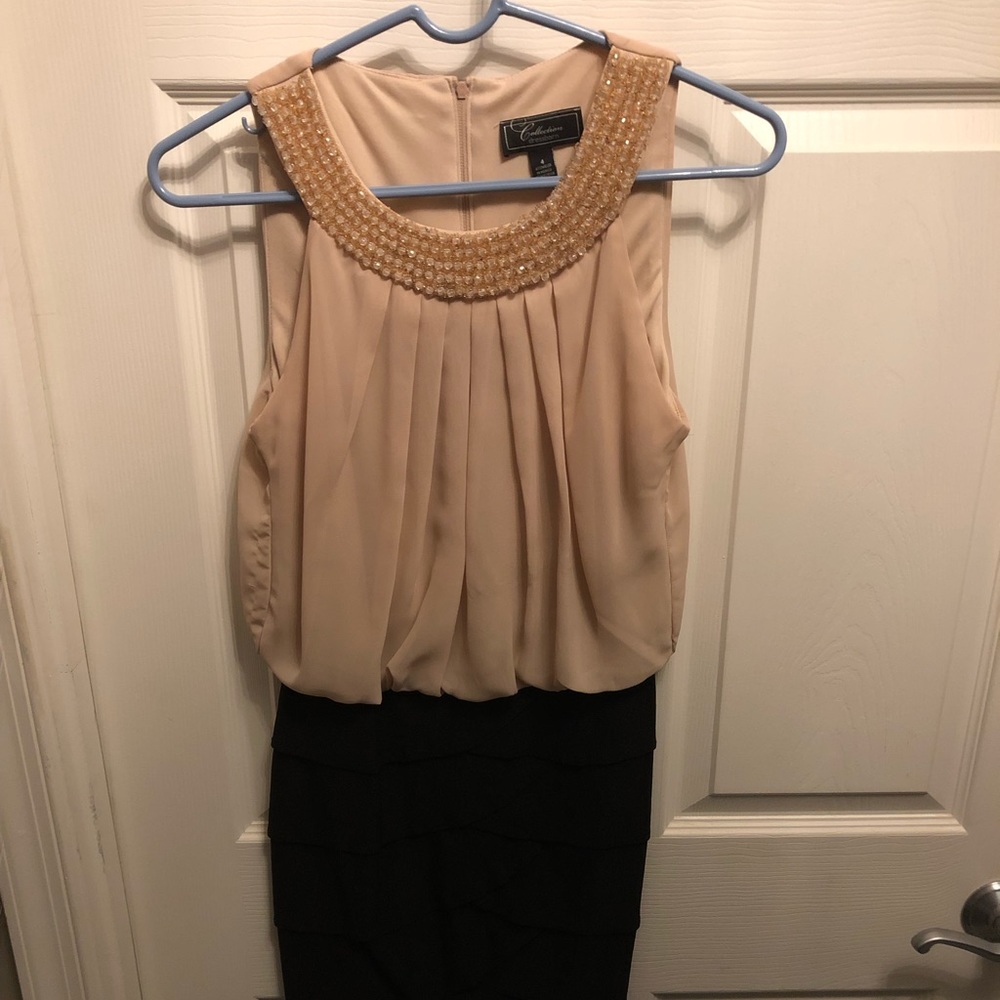 Tan and black party dress